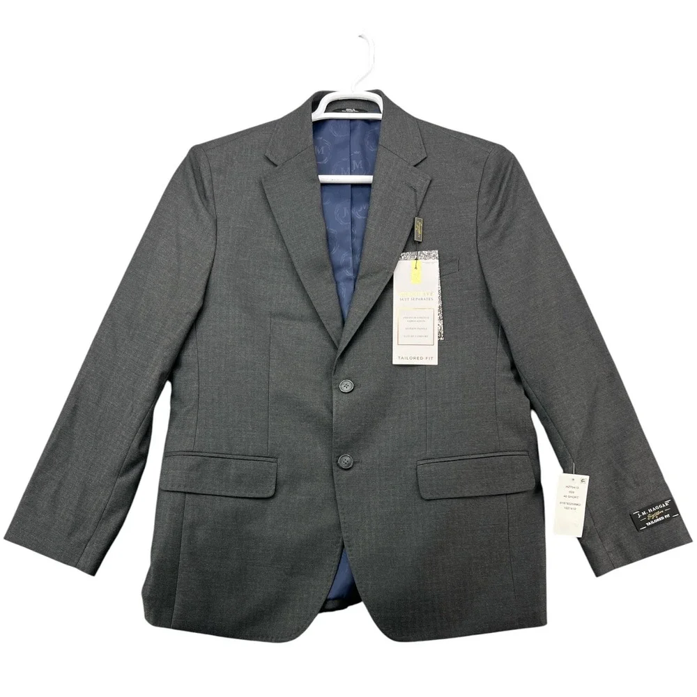J.M. Haggar Signature Mens 40 Short Tailored Fit Suit Jacket Blazer Gray HZ70413